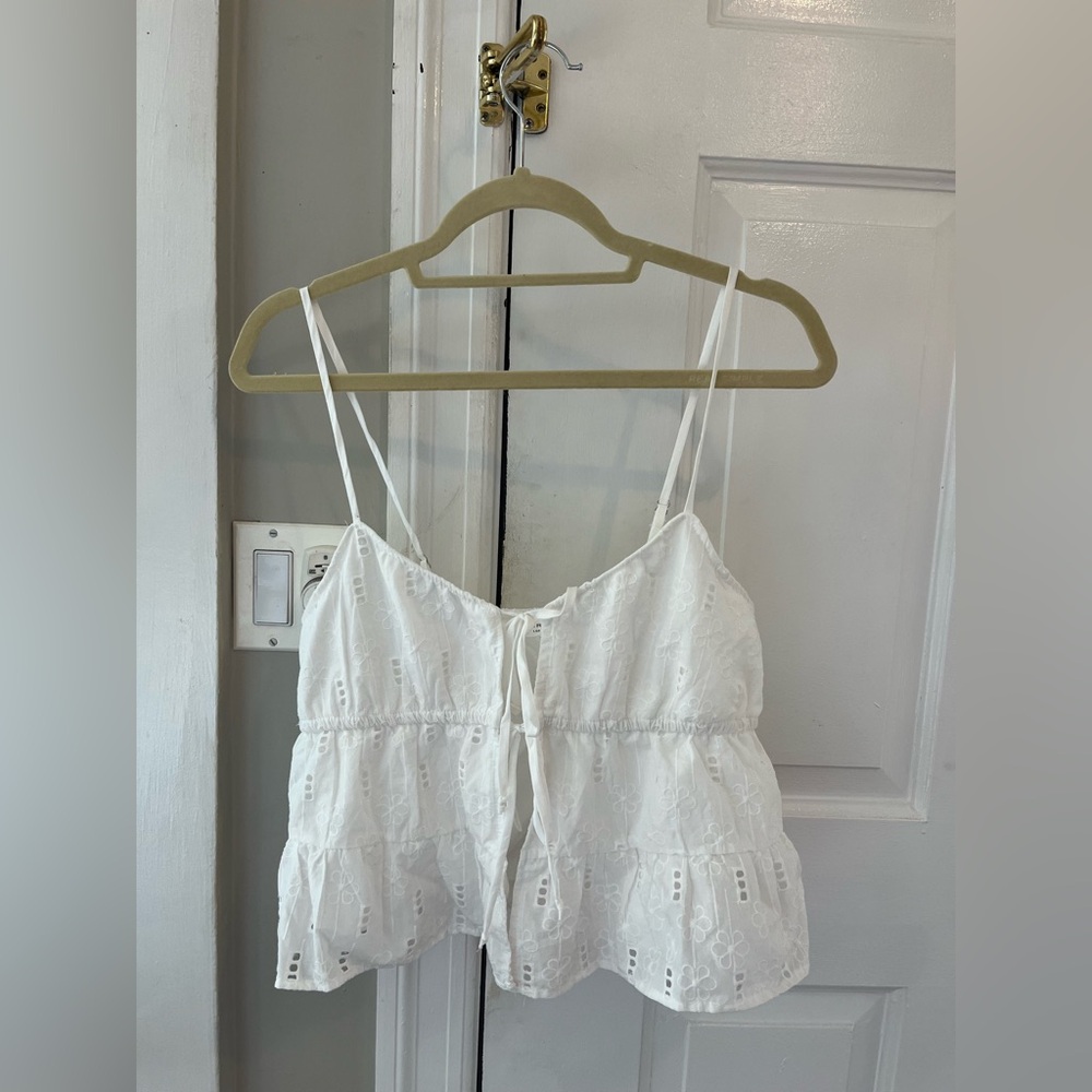 Kirious Los Angeles White Eyelet Tiered Spaghetti Strap Tank